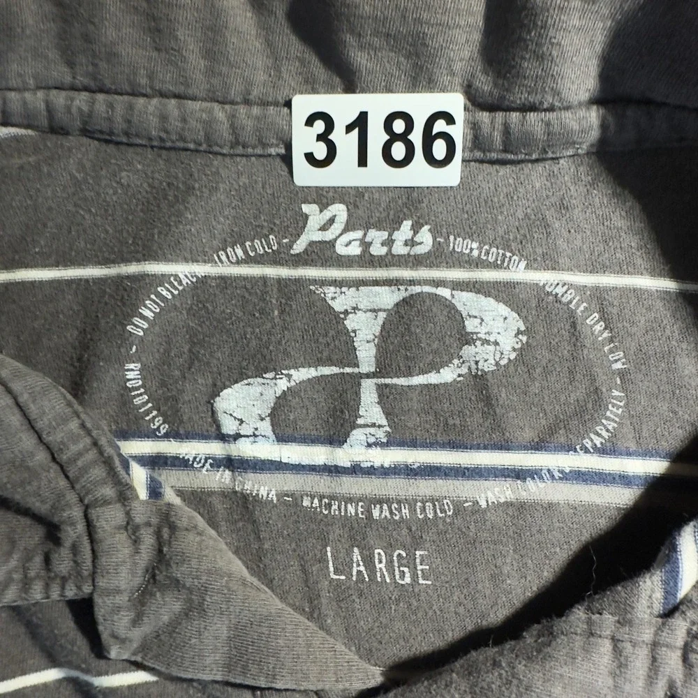 Y2K Parts Striped Polo Shirt Mens Large Grey Short Sleeve Skater Streetwear